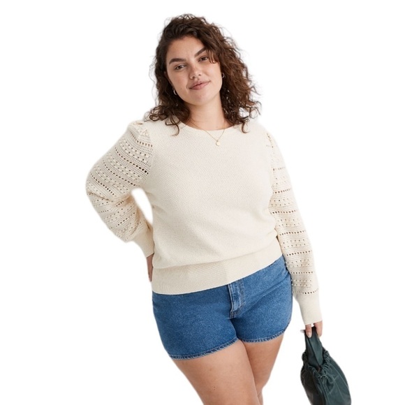 Madewell - NWT Bobble-Sleeve Pullover Lightweight Wool Blend Sweater Sz L - Picture 1 of 8